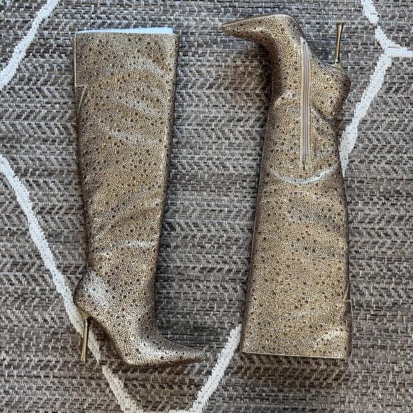 INC International Concepts Saveria Gold Bling Boots Sz 5M - Picture 1 of 7